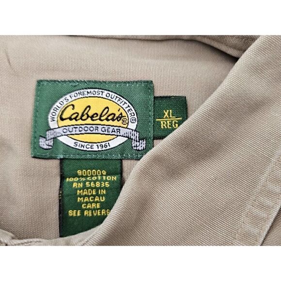 Cabelas Button Down Shirt Mens Sz XL Beige Long Sleeve Canvas Rough Neck - Picture 11 of 13